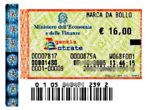 Marca da bollo di € 16,00 ogni 100 righe